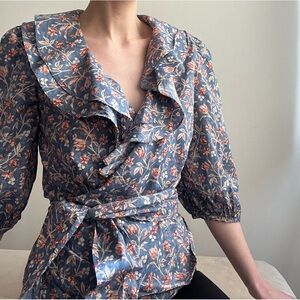 Ralph Lauren Ruffled Cotton Wrap Top